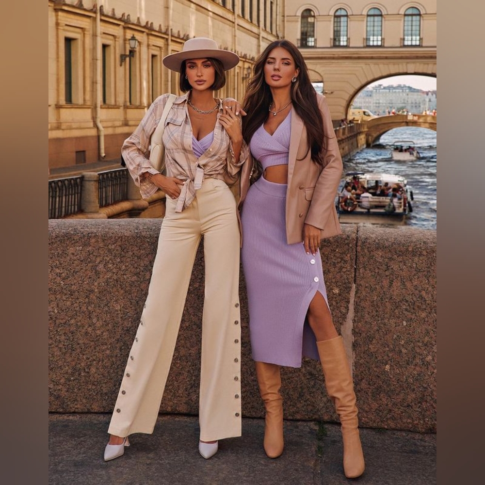 Two Piece Set Bandage Crop top long sleeve+long skirt